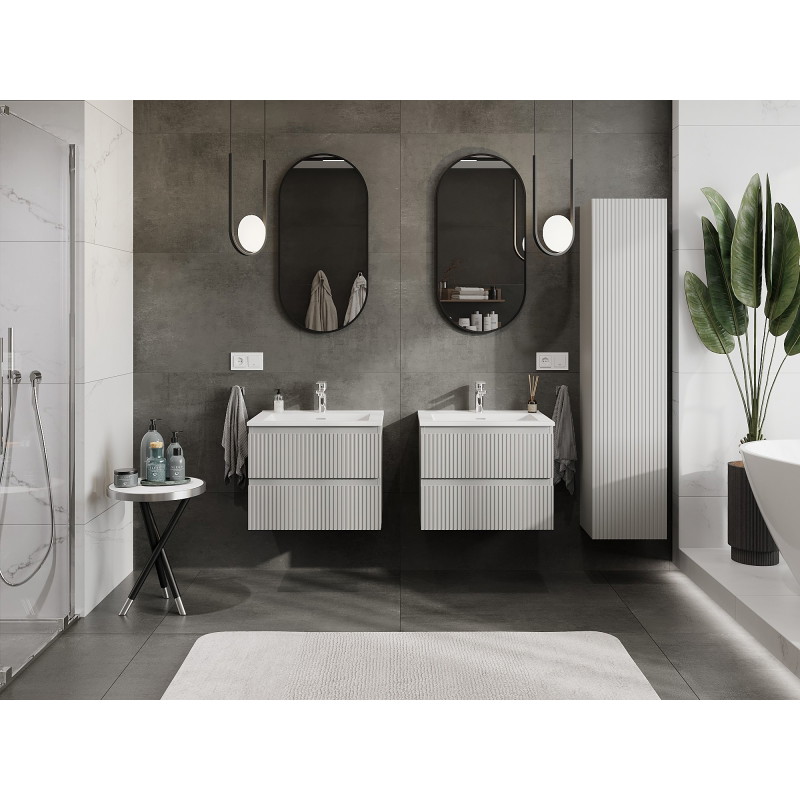 Mexen Rivel 60 cm Bathroom Cabinet with Otis Sink, 2 Drawers, Grooved, Gray Matte/White Matte - 91A20-06047-2-BFF62-W18M01