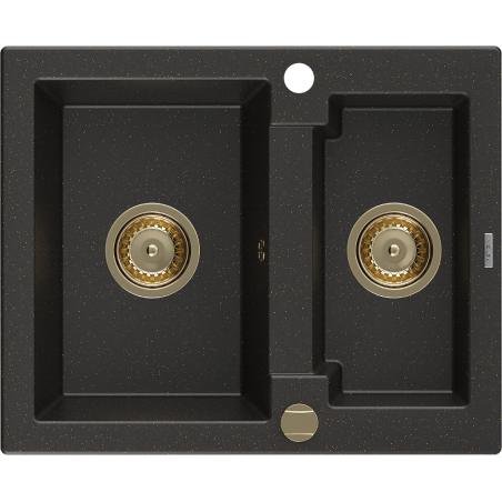 Mexen Carlos 1.5-compartment granite sink 582 x 475 mm, Black/Gold metallic, siphon Gold - 6518581500-75-G