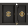 Mexen Carlos 1.5-compartment granite sink 582 x 475 mm, Black/Gold metallic, siphon Gold - 6518581500-75-G