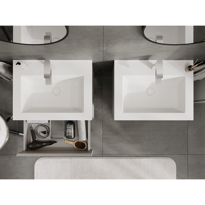 Mexen Rivel 60 cm Bathroom Cabinet with Otis Sink, 2 Drawers, Grooved, Gray Matte/White Matte - 91A20-06047-2-BFF62-W18M01