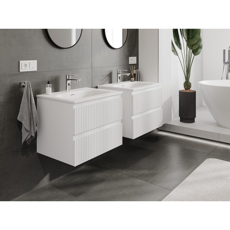 Mexen Rivel bathroom cabinet 60 cm with Vela washbasin, 2 drawers, grooved, white matte - 91A20-06047-2-BFF01-W23M01