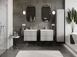 Mexen Rivel 60 cm bathroom cabinet with Vela sink, 2 drawers, fluted, gray matte/white matte - 91A20-06047-2-BFF62-W23M01