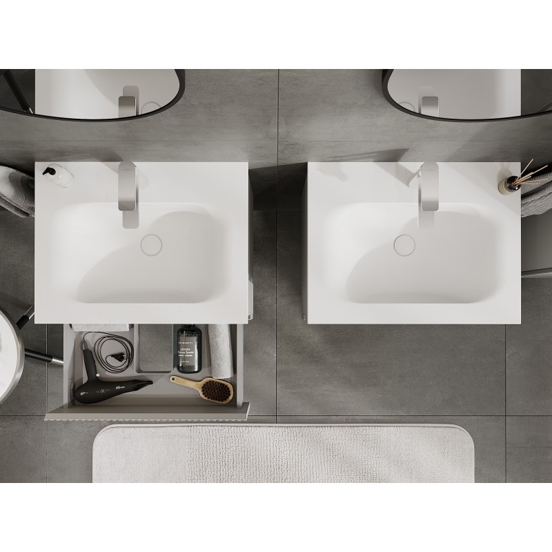 Mexen Rivel 60 cm bathroom cabinet with Vela sink, 2 drawers, fluted, gray matte/white matte - 91A20-06047-2-BFF62-W23M01