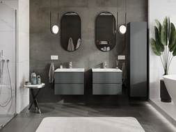 Mexen Rivel bathroom cabinet 60 cm with sink Vela, 2 drawers, grooved, graphite matt/white matt - 91A20-06047-2-BFF66-W23M0