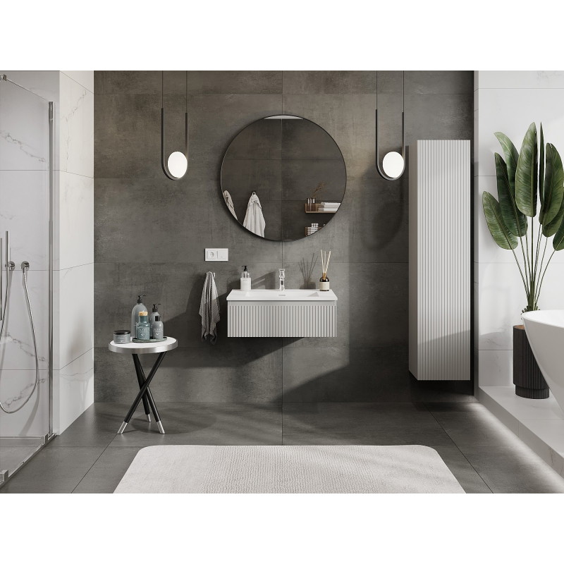 Mexen Rivel bathroom cabinet 70 cm with Otis sink, 1 drawer, fluted, gray matte/white matte - 91A20-07023-1-BF62-W18M01