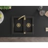 Mexen Carlos granite sink 1.5-bowl 582 x 475 mm, black/gold metallic, gold siphon - 6518581500-75-G