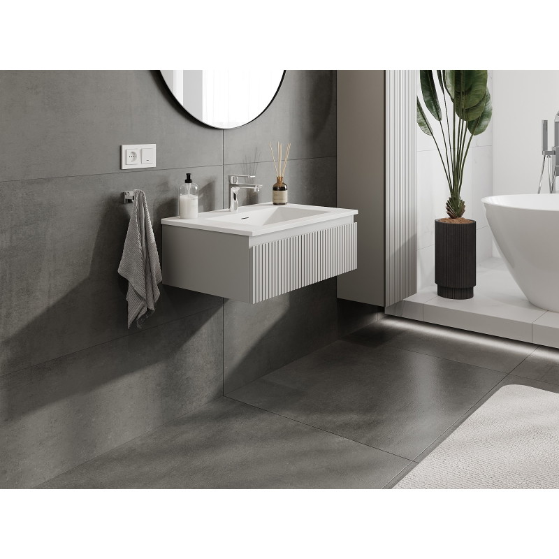 Mexen Rivel bathroom cabinet 70 cm with Otis sink, 1 drawer, fluted, gray matte/white matte - 91A20-07023-1-BF62-W18M01