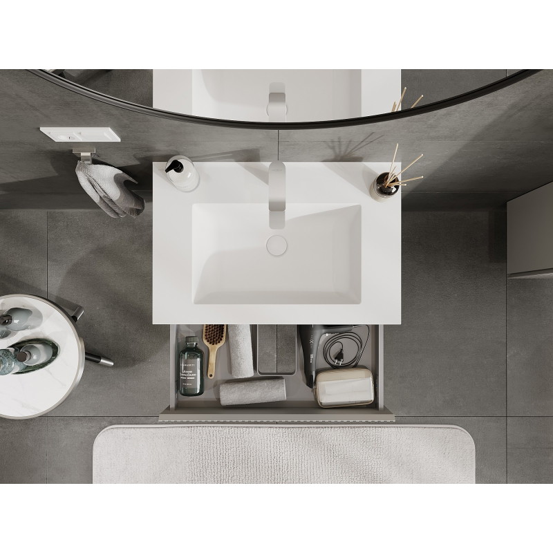 Mexen Rivel bathroom cabinet 70 cm with Otis sink, 1 drawer, fluted, gray matte/white matte - 91A20-07023-1-BF62-W18M01