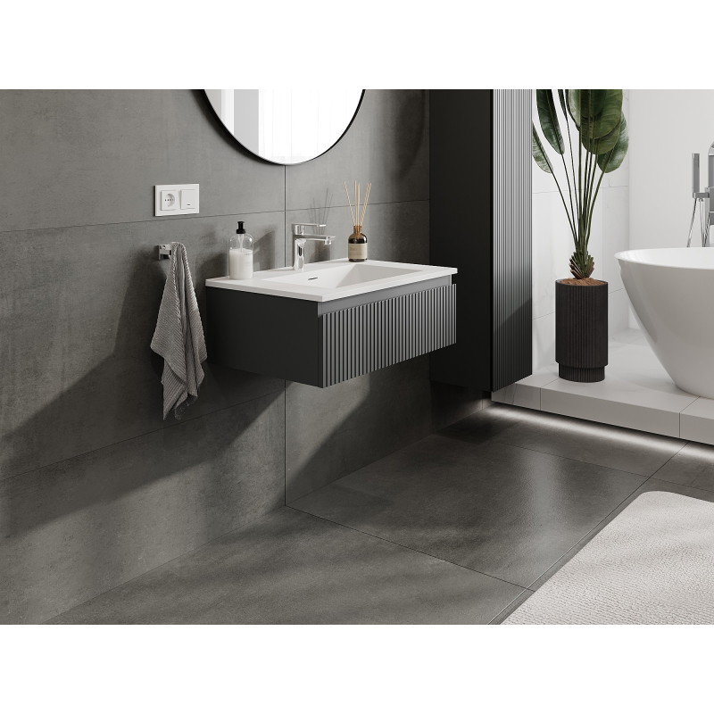 Mexen Rivel bathroom cabinet 70 cm with sink Otis, 1 drawer, grooved, graphite matte/white matte - 91A20-07023-1-BF66-W18M01