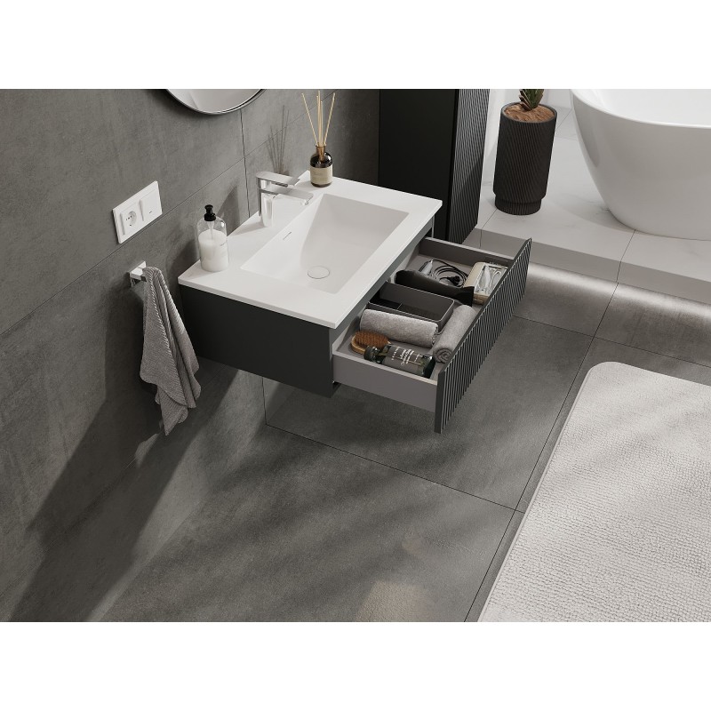 Mexen Rivel 70 cm bathroom cabinet with Otis sink, 1 drawer, grooved, graphite matt/white matt - 91A20-07023-1-BF66-W18M01