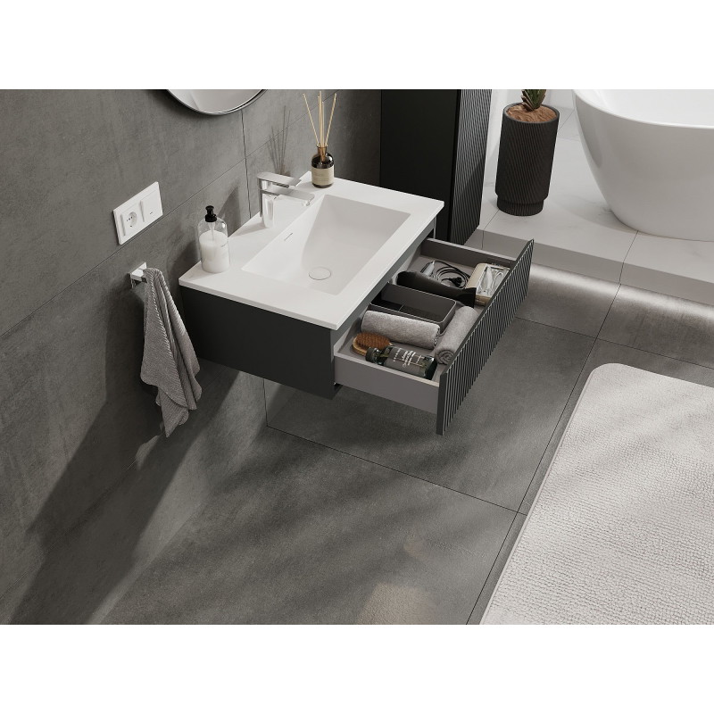 Mexen Rivel bathroom cabinet 70 cm with sink Otis, 1 drawer, grooved, graphite matte/white matte - 91A20-07023-1-BF66-W18M01