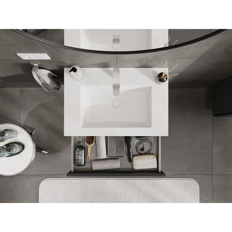 Mexen Rivel bathroom cabinet 70 cm with sink Otis, 1 drawer, grooved, graphite matte/white matte - 91A20-07023-1-BF66-W18M01