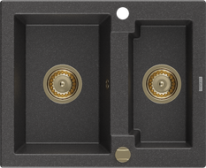 Mexen Carlos 1.5-bowl granite sink 582 x 475 mm, black speckled, gold siphon - 6518581500-76-G