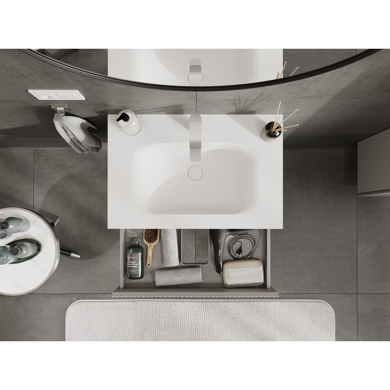 Mexen Rivel bathroom cabinet 70 cm with Vela washbasin, 1 drawer, fluted, grey matte/white matte - 91A20-07023-1-BF62-W23M01