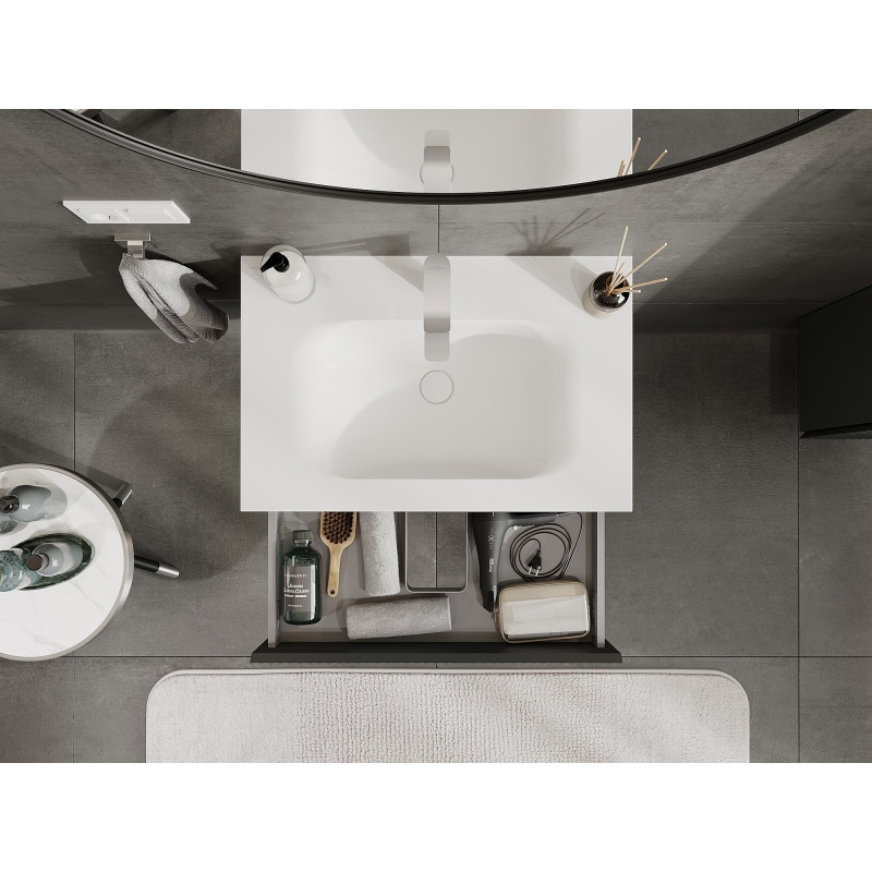 Mexen Rivel 70 cm Bathroom Cabinet with Vela Sink, 1 Drawer, Grooved, Matte Graphite/Matte White - 91A20-07023-1-BF66-W23M01