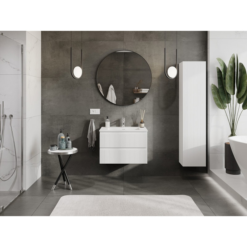 Mexen Rivel 70 cm bathroom cabinet with sink Otis, 2 drawers, fluted, white matte - 91A20-07047-2-BFF01-W18M01