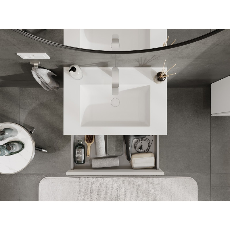 Mexen Rivel 70 cm bathroom cabinet with sink Otis, 2 drawers, fluted, white matte - 91A20-07047-2-BFF01-W18M01