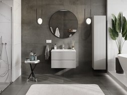 Mexen Rivel bathroom cabinet 70 cm with Vela sink, 2 drawers, fluted, gray matte/white matte - 91A20-07047-2-BFF62-W23M01