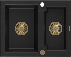 Mexen Carlos 1.5-compartment granite sink 582 x 475 mm, Black, siphon Gold - 6518581500-77-G