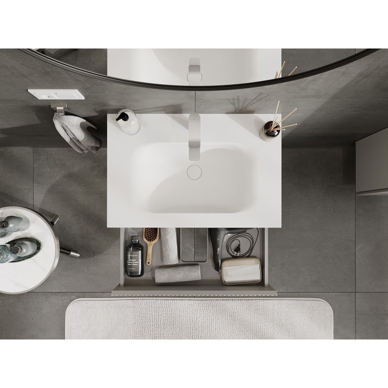 Mexen Rivel bathroom cabinet 70 cm with Vela sink, 2 drawers, fluted, gray matte/white matte - 91A20-07047-2-BFF62-W23M01