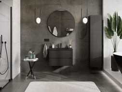 Mexen Rivel bathroom cabinet 70 cm with Vela sink, 2 drawers, grooved, black matte - 91A20-07047-2-BFF71-W23M71