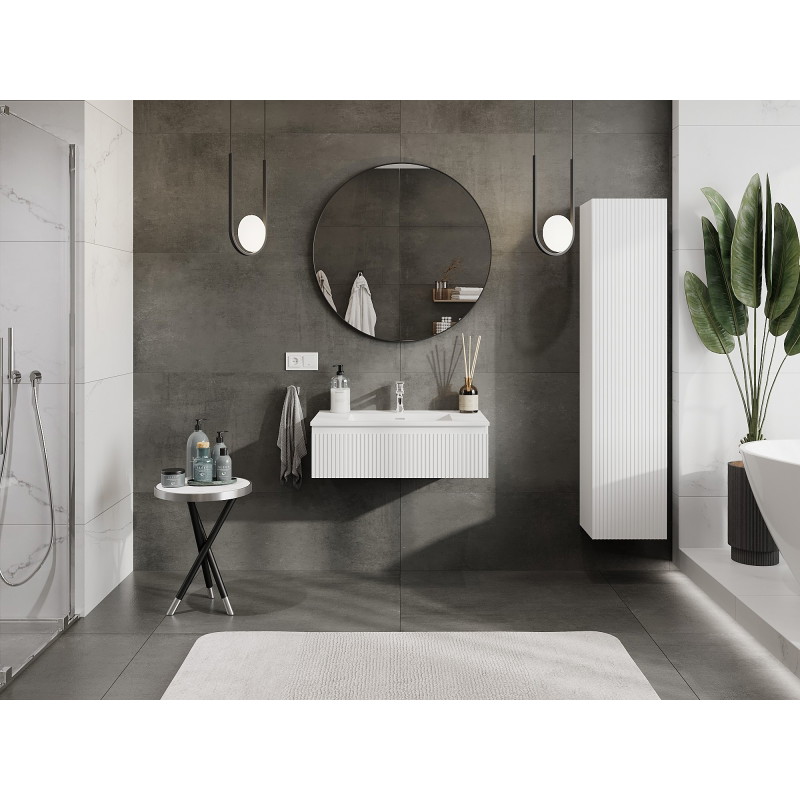 Mexen Rivel 80 cm bathroom cabinet with Otis sink, 1 drawer, grooved, white matte - 91A20-08023-1-BF01-W18M01