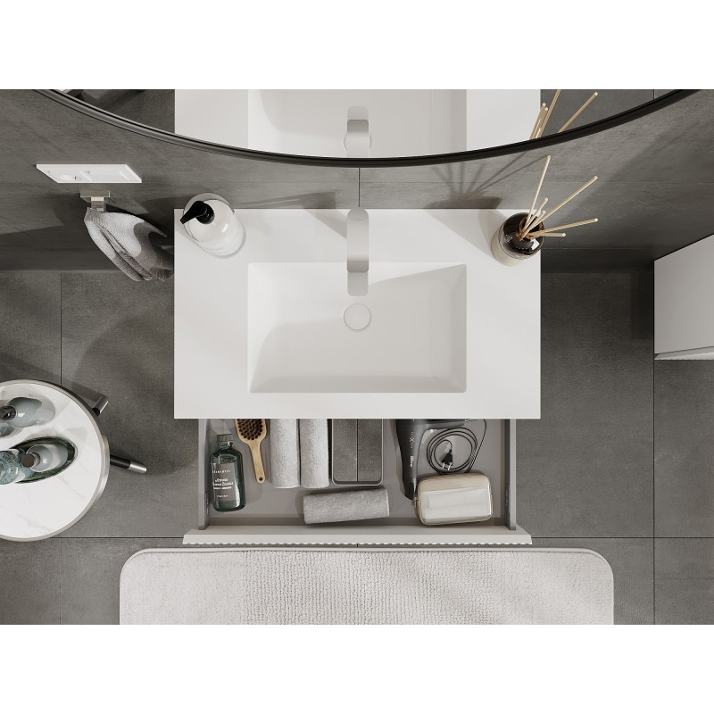 Mexen Rivel 80 cm bathroom cabinet with Otis sink, 1 drawer, grooved, white matte - 91A20-08023-1-BF01-W18M01