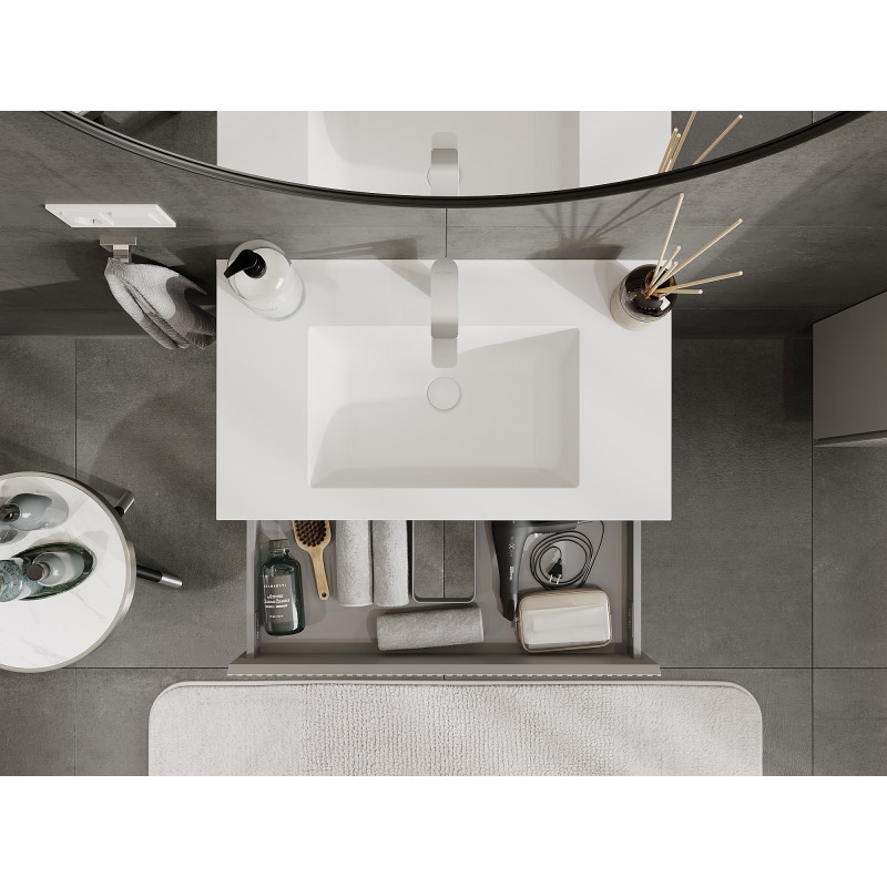 Mexen Rivel 80 cm Bathroom Cabinet with Otis Sink, 1 Drawer, Ribbed, Gray Matte/White Matte - 91A20-08023-1-BF62-W18M01