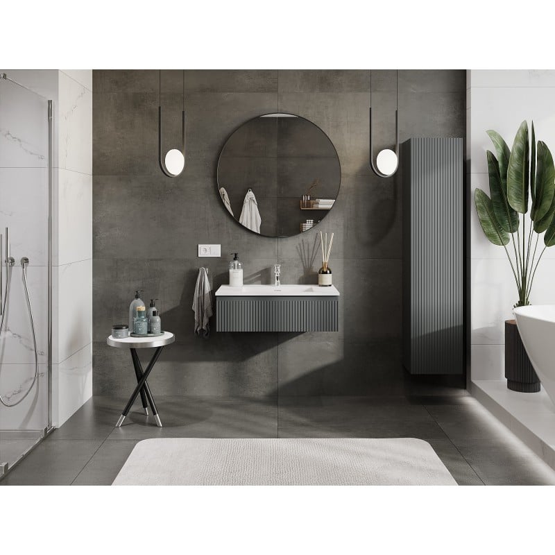 Mexen Rivel bathroom cabinet 80 cm with Otis sink, 1 drawer, fluted, graphite matt/white matt - 91A20-08023-1-BF66-W18M01