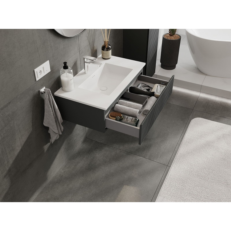 Mexen Rivel bathroom cabinet 80 cm with sink Otis, 1 drawer, grooved, matte graphite/white matte - 91A20-08023-1-BF66-W18M01