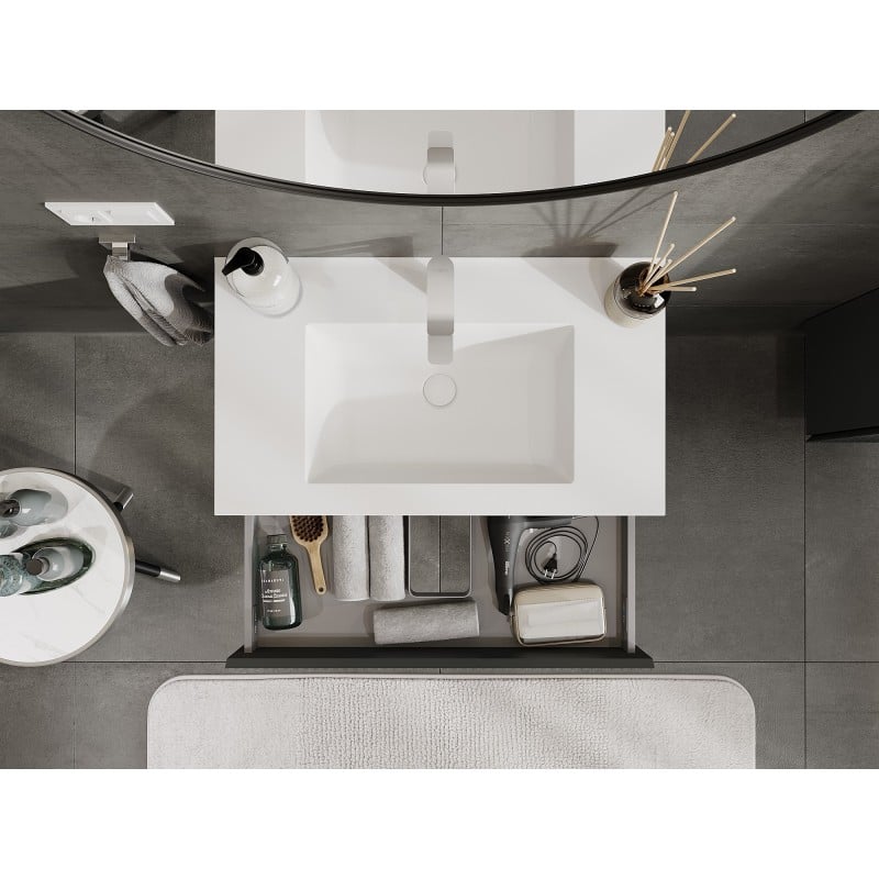 Mexen Rivel bathroom cabinet 80 cm with Otis sink, 1 drawer, fluted, graphite matt/white matt - 91A20-08023-1-BF66-W18M01