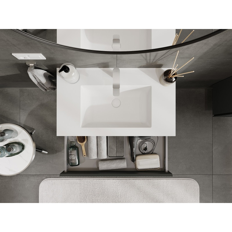 Mexen Rivel bathroom cabinet 80 cm with sink Otis, 1 drawer, grooved, matte graphite/white matte - 91A20-08023-1-BF66-W18M01