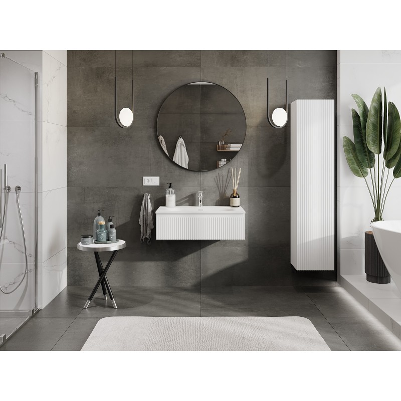 Mexen Rivel bathroom cabinet 80 cm with Vela washbasin, 1 drawer, fluted, white matte - 91A20-08023-1-BF01-W23M01