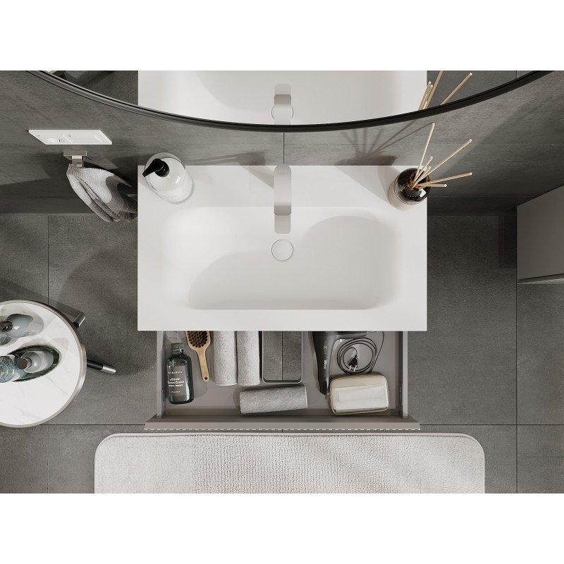 Mexen Rivel 80 cm bathroom cabinet with Vela sink, 1 drawer, fluted, gray matte/white matte - 91A20-08023-1-BF62-W23M01