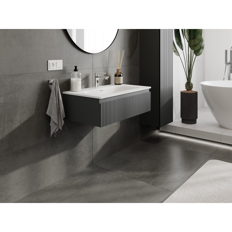 Mexen Rivel bathroom cabinet 80 cm with Vela sink, 1 drawer, grooved, graphite matte/white matte - 91A20-08023-1-BF66-W23M01