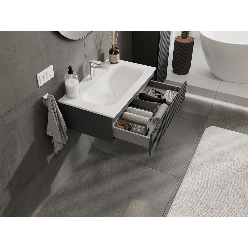Mexen Rivel bathroom cabinet 80 cm with Vela sink, 1 drawer, grooved, graphite matte/white matte - 91A20-08023-1-BF66-W23M01