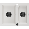 Mexen Carlos 1.5-bowl granite sink 582 x 475 mm, white, black siphon - 6518581500-20-B
