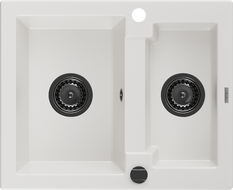 Mexen Carlos 1.5-bowl granite sink 582 x 475 mm, white, black siphon - 6518581500-20-B