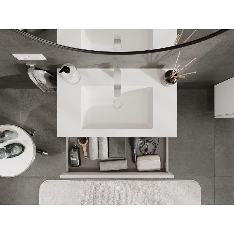 Mexen Rivel bathroom cabinet 80 cm with Otis washbasin, 2 drawers, fluted, white matte - 91A20-08047-2-BFF01-W18M01