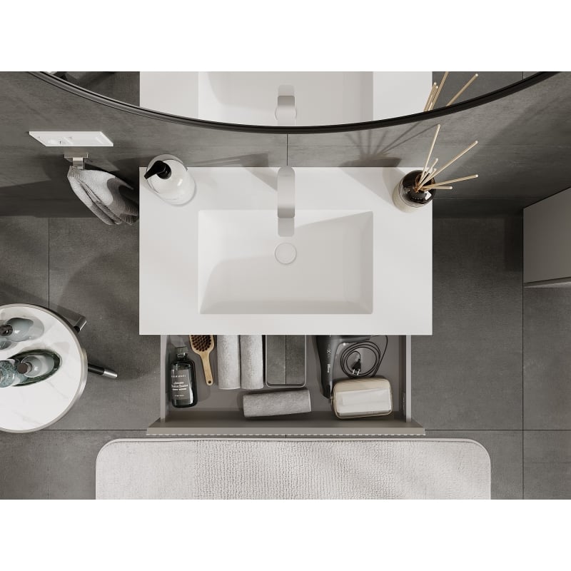 Mexen Rivel bathroom cabinet 80 cm with Otis sink, 2 drawers, grooved, gray matte/white matte - 91A20-08047-2-BFF62-W18M01