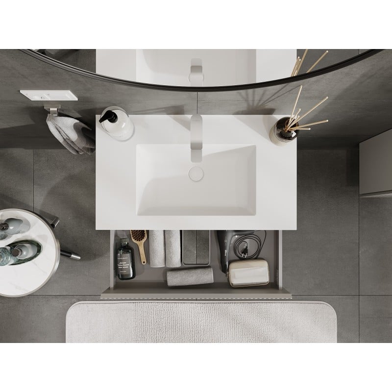 Mexen Rivel bathroom cabinet 80 cm with Otis washbasin, 2 drawers, fluted, grey matte/white matte - 91A20-08047-2-BFF62-W18M01