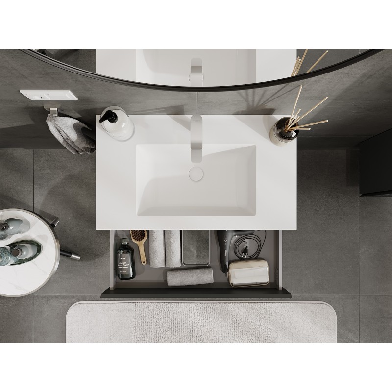 Mexen Rivel bathroom cabinet 80 cm with Otis sink, 2 drawers, grooved, matte graphite/matte white - 91A20-08047-2-BFF66-W18M0