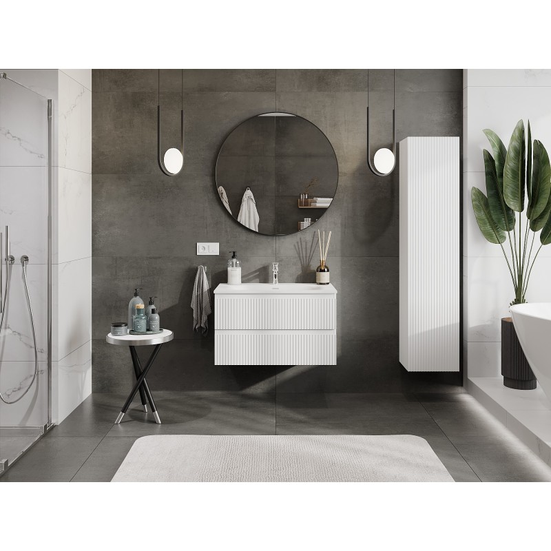 Mexen Rivel bathroom cabinet 80 cm with Vela washbasin, 2 drawers, fluted, white matt - 91A20-08047-2-BFF01-W23M01