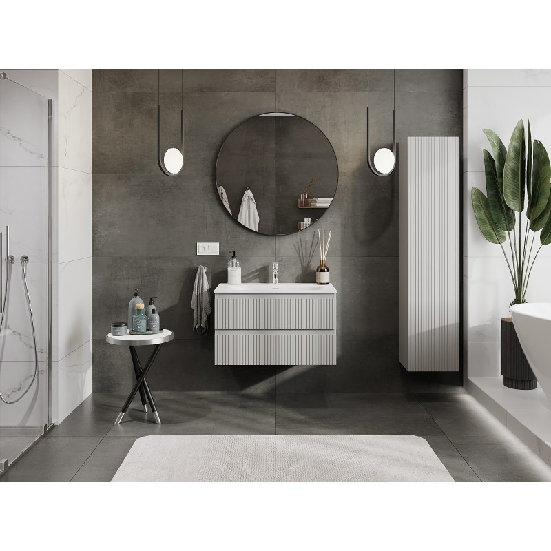Mexen Rivel bathroom cabinet 80 cm with Vela sink, 2 drawers, grooved, gray matte/white matte - 91A20-08047-2-BFF62-W23M01