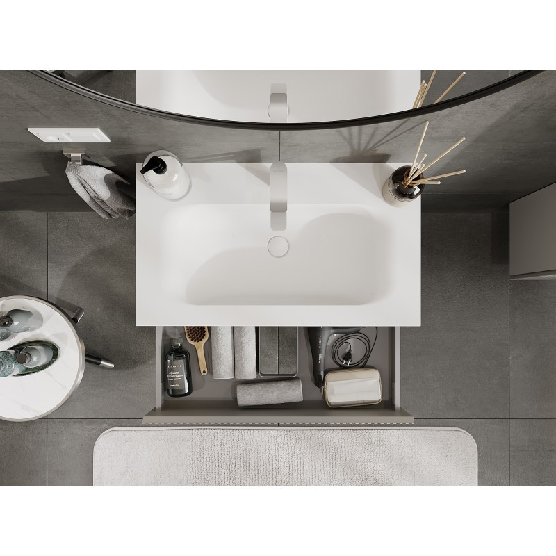 Mexen Rivel bathroom cabinet 80 cm with Vela sink, 2 drawers, grooved, gray matte/white matte - 91A20-08047-2-BFF62-W23M01
