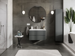 Mexen Rivel 80 cm bathroom cabinet with sink Vela, 2 drawers, fluted, matte graphite/white matte - 91A20-08047-2-BFF66-W23M0