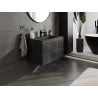 Mexen Rivel bathroom cabinet 80 cm with Vela sink, 2 drawers, grooved, black matt - 91A20-08047-2-BFF71-W23M71