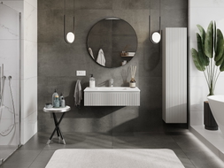 Mexen Rivel bathroom cabinet 90 cm with Otis sink, 1 drawer, grooved, matte gray/white matte - 91A20-09023-1-BF62-W18M01