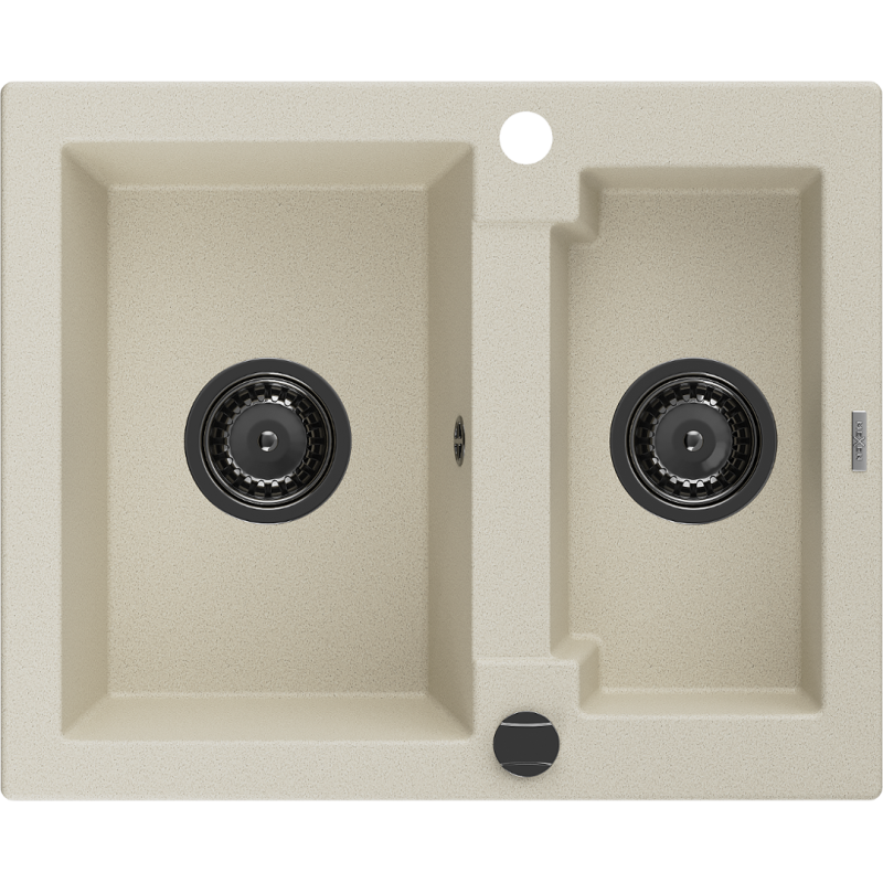 Mexen Carlos granite sink 1.5-bowl 582 x 475 mm, beige, black siphon - 6518581500-69-B