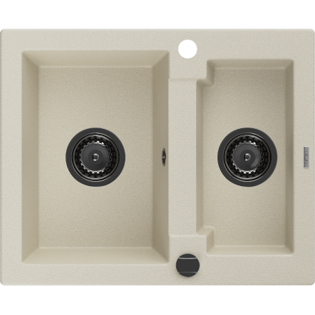 Mexen Carlos 1.5-compartment granite sink 582 x 475 mm, Beige, siphon Black - 6518581500-69-B
